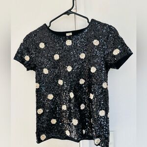 NWOT J. Crew black and white sequin short sleeve blouse size XS